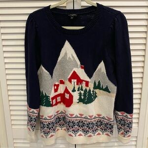 Talbots Petite S Fair Isles Sweater Chalet Apres Ski Snowflake Soft Cabincore